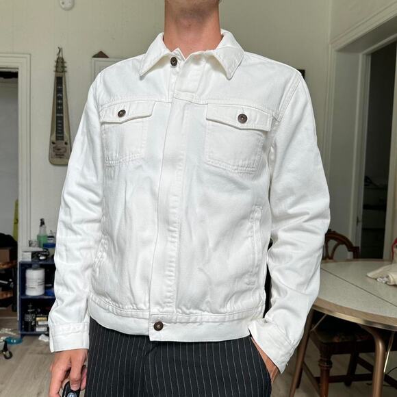 Vintage White Canvas Cotton Trucker Work Denim Jacket - Picture 7 of 8